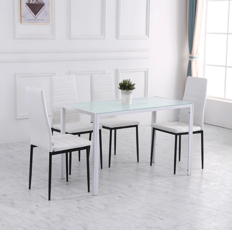 Tavolo da pranzo 120x60x75 cm per 4 persone in vetro temperato e metallo bianco