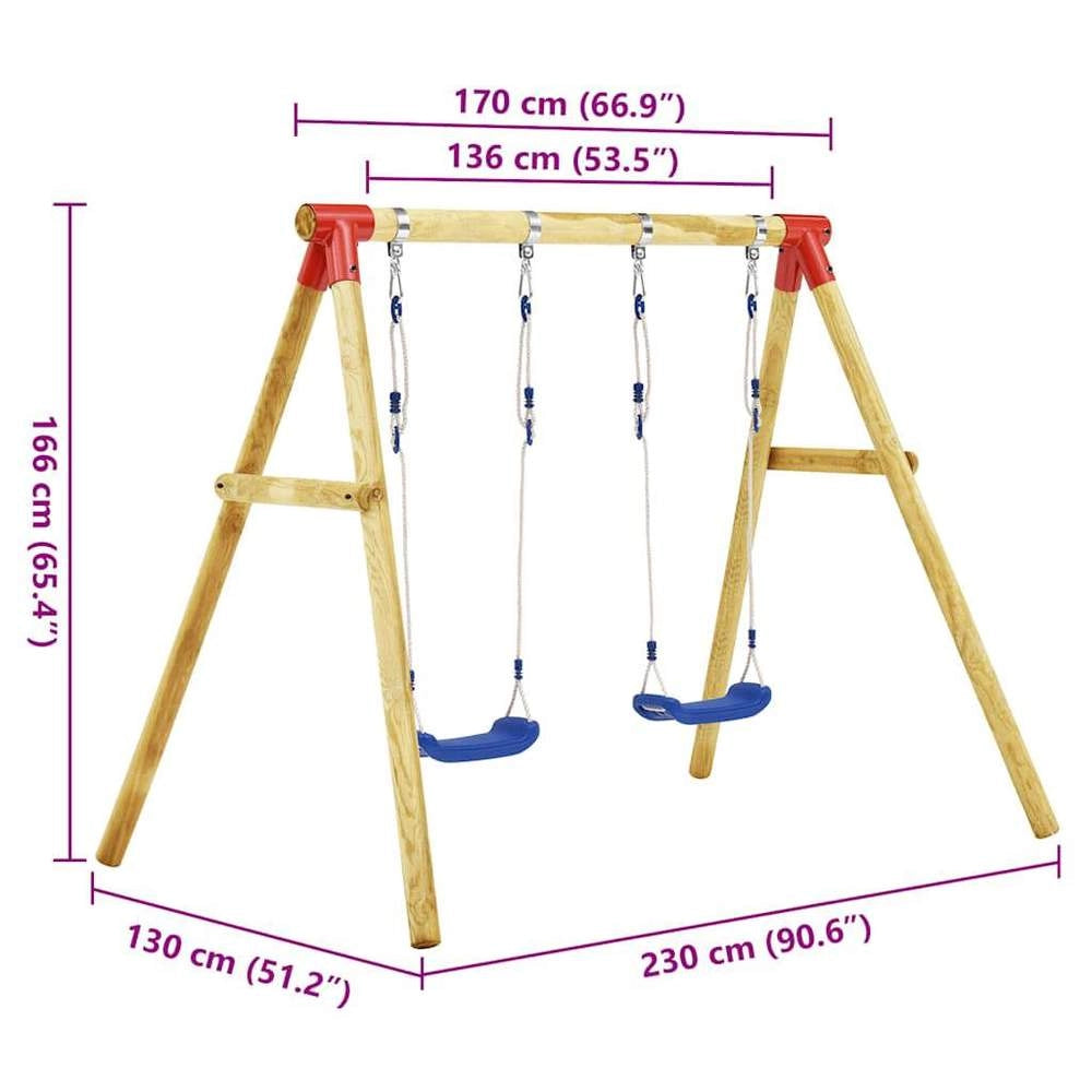 Swing Set 230x130x166 Cm Pine Wood