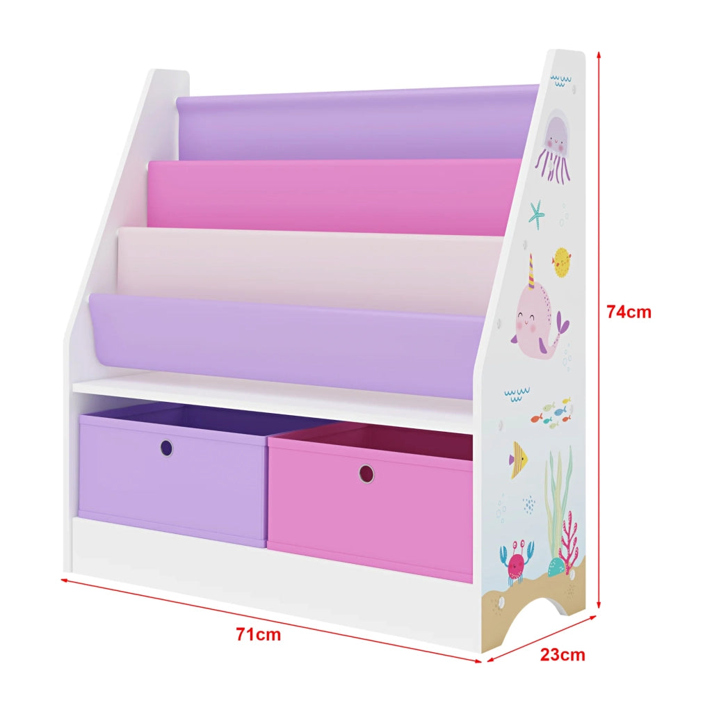 Scaffale dal design senza tempo per soggiorno camera da letto mobiletto portaoggetti per bambini con 3 scomparti e 2 contenitori 74 x 71 x 23 cm motivo oceano 03_0011172