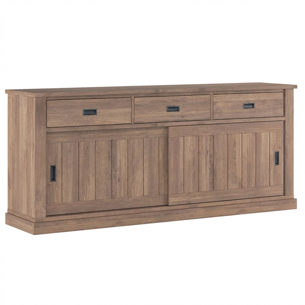 Credenza Per Soggiorno Con 3 Cassetti 2 Ante Scorrevoli E 4 Ripiani Interni Mobile Buffet Madia Per Cucina E Zona Living Design Classico Moderno 220 X 50 X 95 Cm Noce