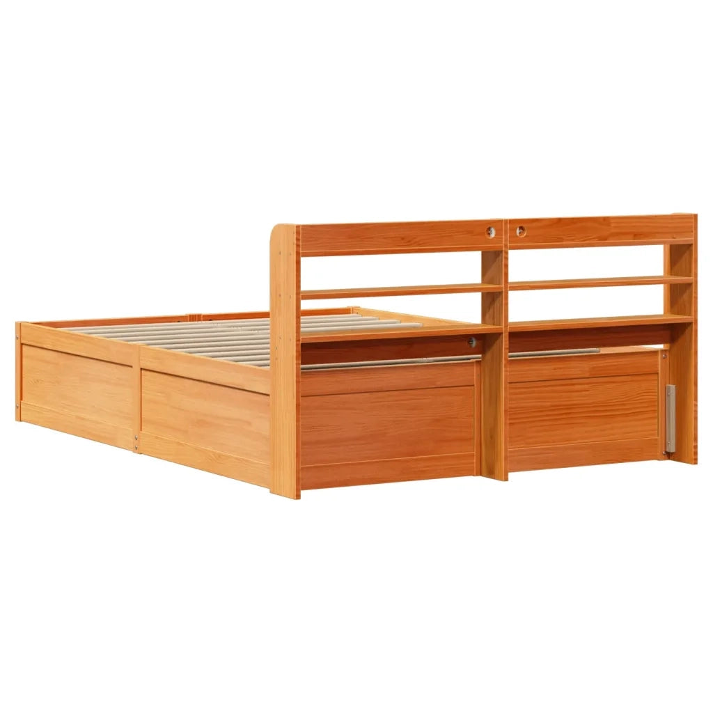 Giroletto con Testiera-Struttura Letto con testiera Marrone Cera 120x200 cm Massello Pino 341321