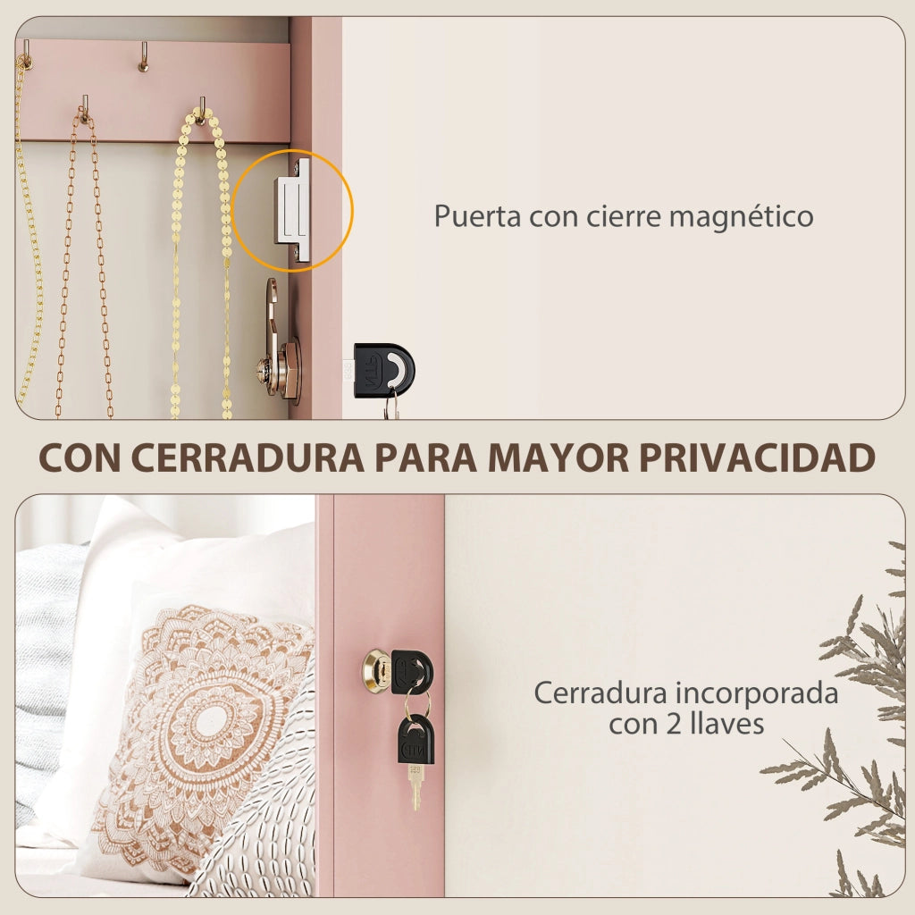 Specchio Cassettiera da Parete con Cassetti e Chiusura ¨C Zephmum ¨C Rosa e Beige