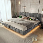 letto imbottito chenille legno grigio 180x200 cm