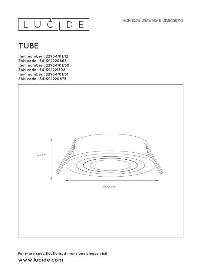 Faretto da incasso soffitto Lucide Tube GU10 bianco