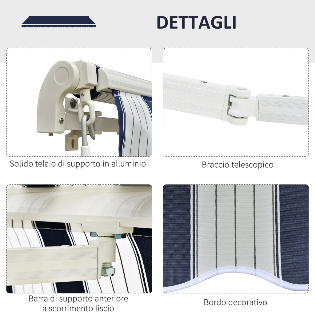 Easycomfort Tenda da Sole a Bracci per Esterno con Manovella, Metallo e Poliestere, 3x2.5m Blu e Bianco