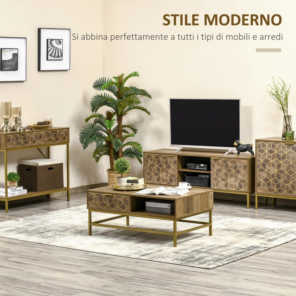 Easycomfort Tavolino da Salotto Rettangolare con Cassetto e 2 Ripiani Aperti, 100x59x42.8cm