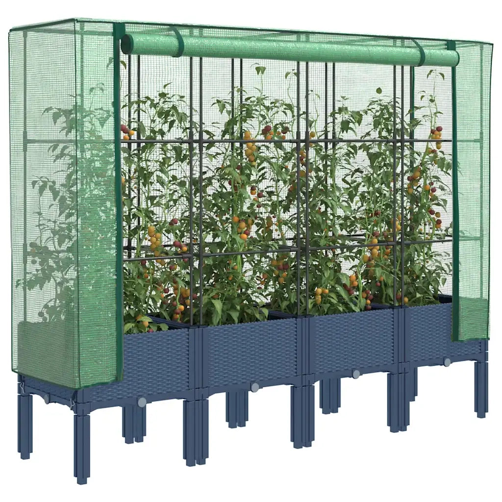 Fioriere | Cassetta per fiori | Letto Rialzato con Copertura Serra Effetto Rattan 160x40x140 cm