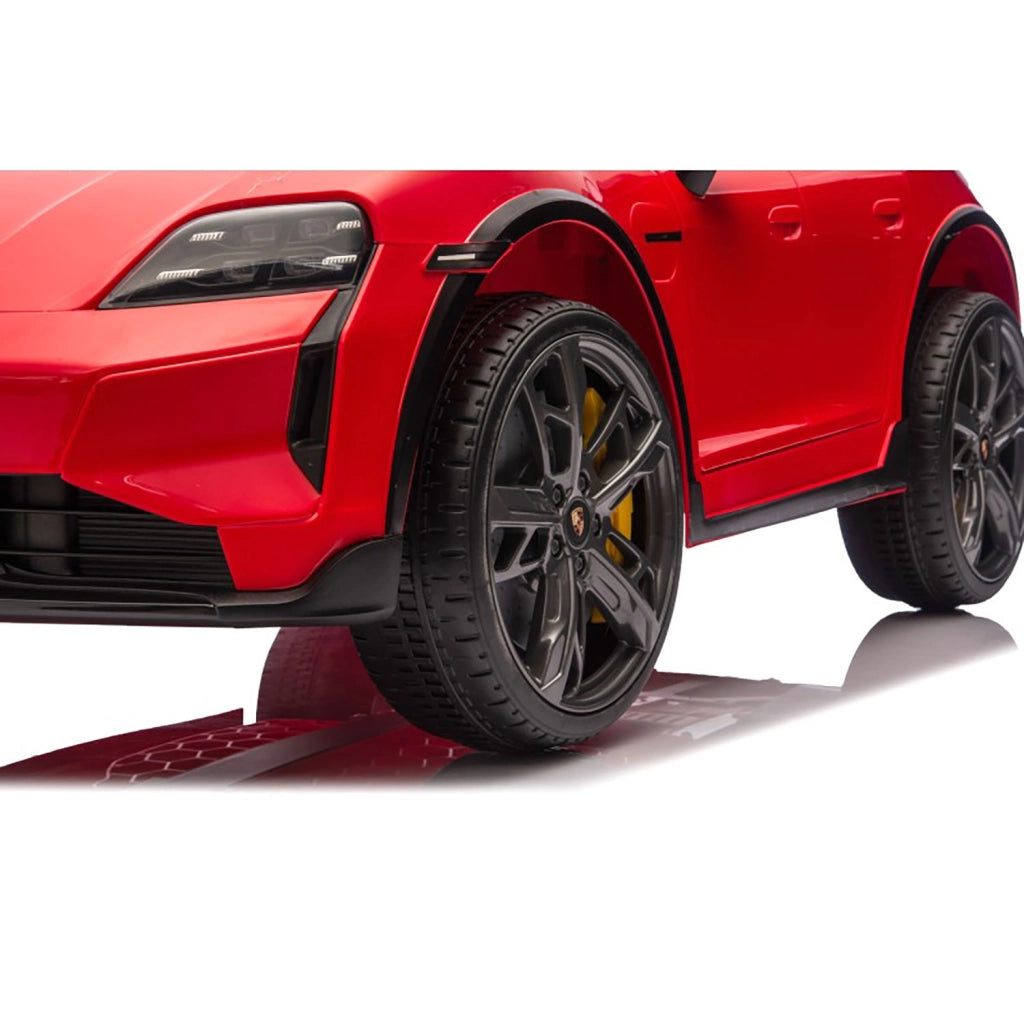 Macchina Elettrica per Bambini Porsche Taycan Turbo S 12V con Telecomando Bluetooth Luci LED e Tappetini Rosso