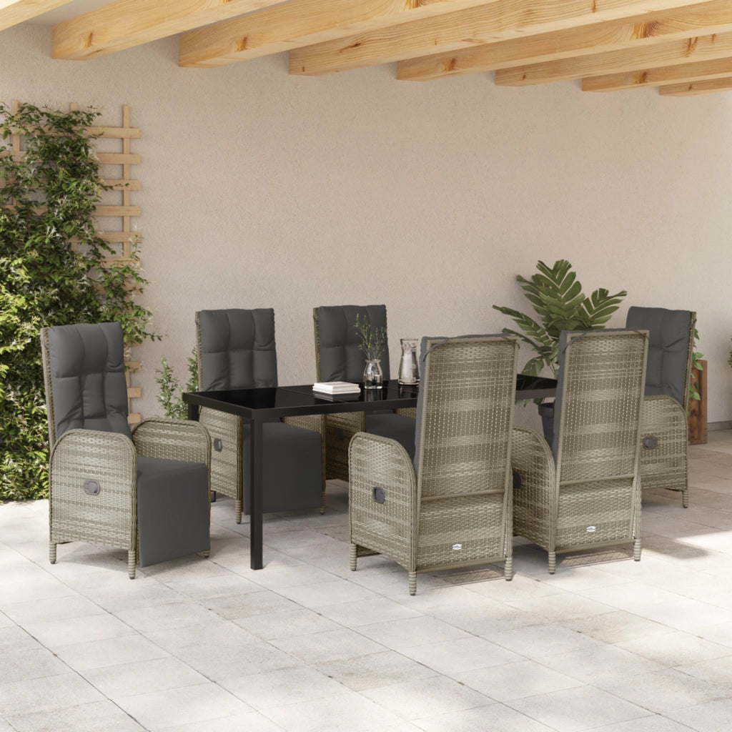 Set da Pranzo Giardino 7 Pezzi con Cuscini Grigio Polyrattan