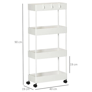 CARRELLO A 4 RIPIANI 40x19x90 cm Bianco in acciaio