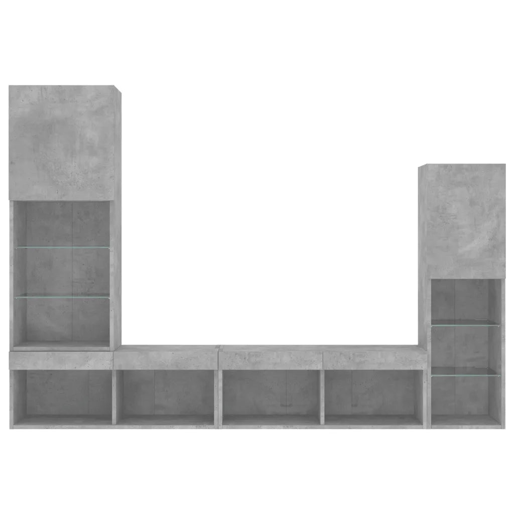 Mobili TV a Muro con LED 4pz Grigio Cemento Legno Multistrato