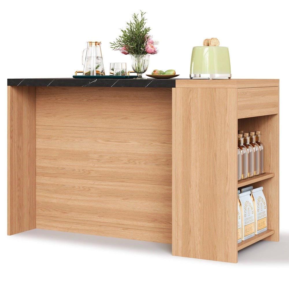 Tavolo da Pranzo con Isola Cucina ¨C Xylo ¨C Rovere/Nero Effetto Marmo, 5 Ripiani, Cassetto, 140x60x90