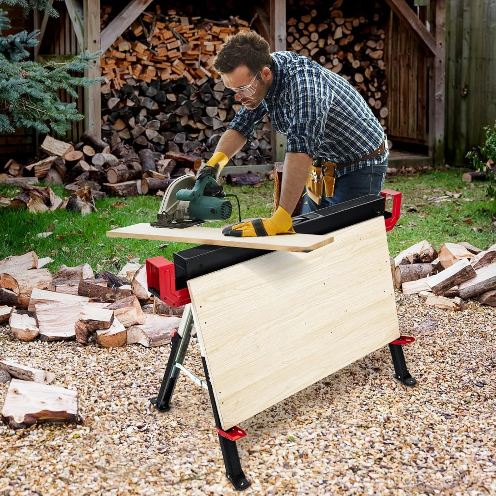 Set di 2 Cavalletti da Lavoro Pieghevoli, Cavalletto per Segare la Legna Regolabile in 9 Livelli, Cavalletto per Uso Interno ed Esterno, Carico Fino a 1180 kg (Modello 3)