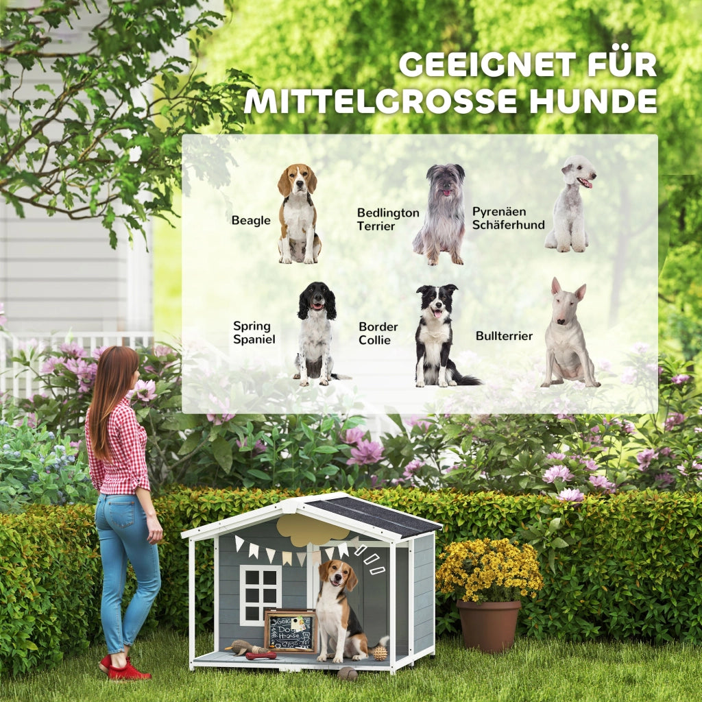 Casetta per Cane in Legno con Terrazza ¨C zephmum ¨C 103x107x83,5cm Grigio
