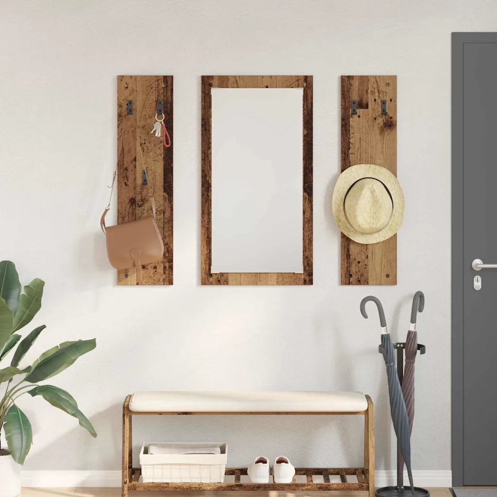 vidaXL Appendiabiti a muro con specchio Legno vecchio 96 x 1.5 x 90 cm