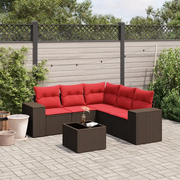 Set Divani da Giardino 6 pz con Cuscini Marrone in Polyrattan 3222563