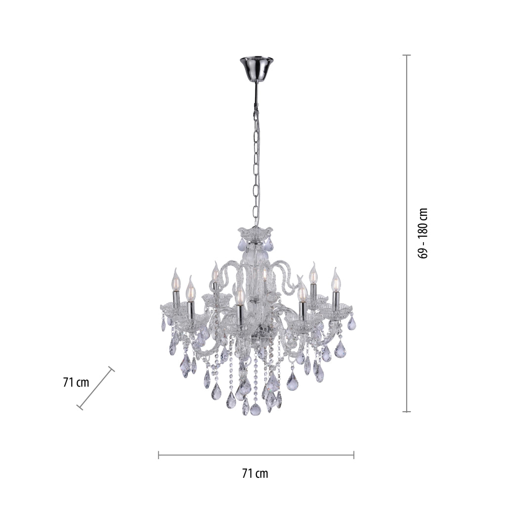 Lampadario GRACIA cristallo argento a catena 8xE14 Neuhaus