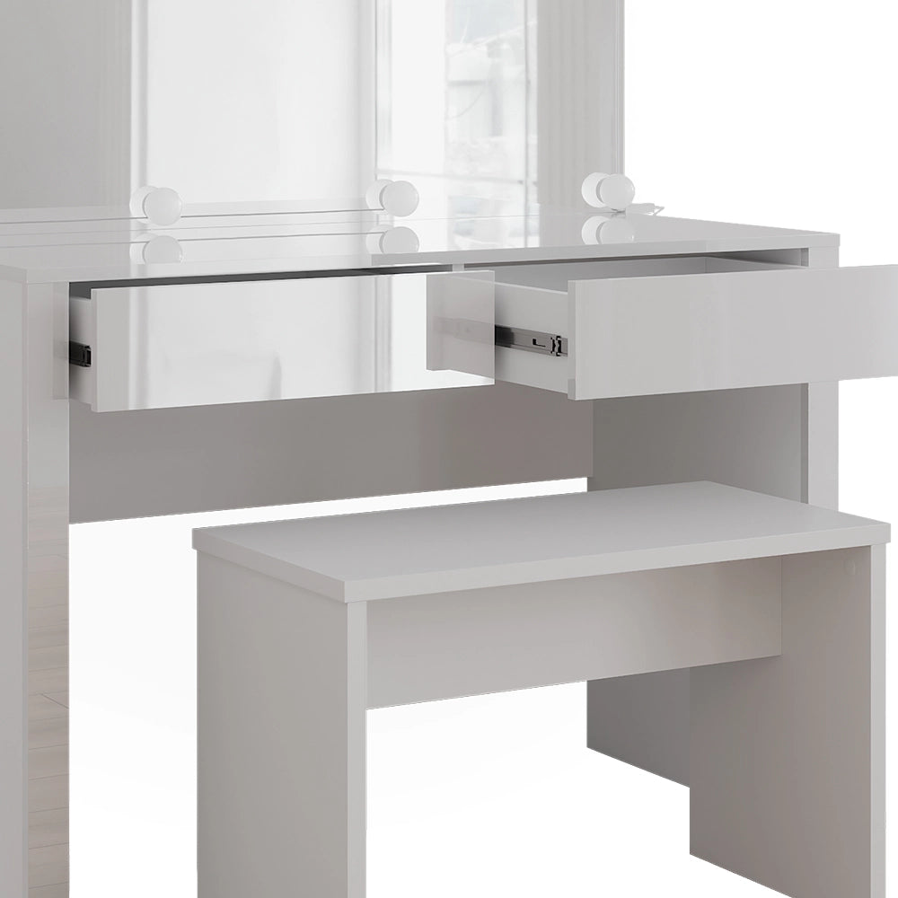 Vicco Tavolo da toilette Bianco lucido/bianco 110 cm con illuminazione a LED e panca