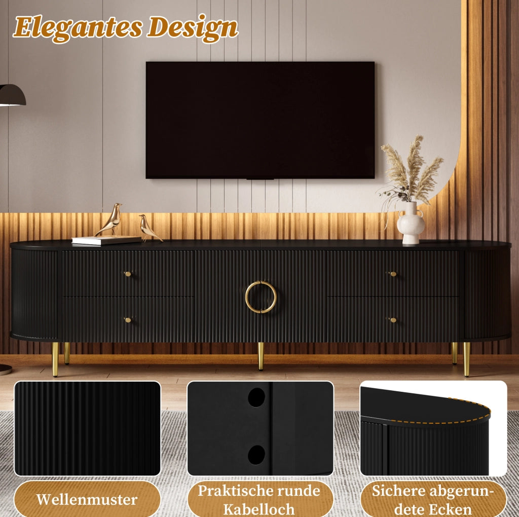 Mobile TV con cassetti; doppia anta e onde 3D; MDF nero