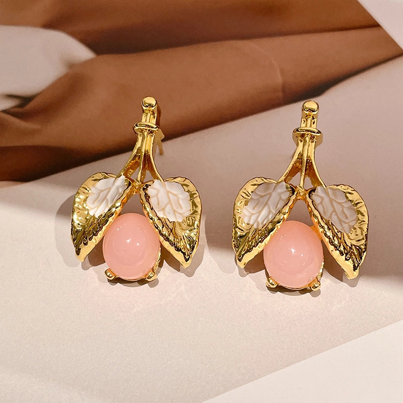 Orecchini di cristallo rosa, orecchini a foglia in smalto di nicchia