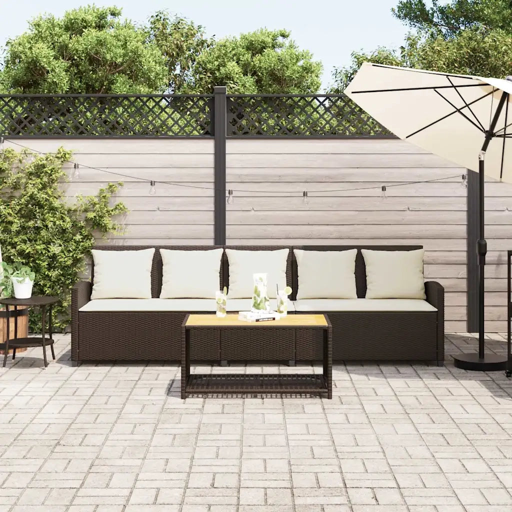 Divano da Giardino a 5 Posti con Cuscini in Polyrattan Marrone