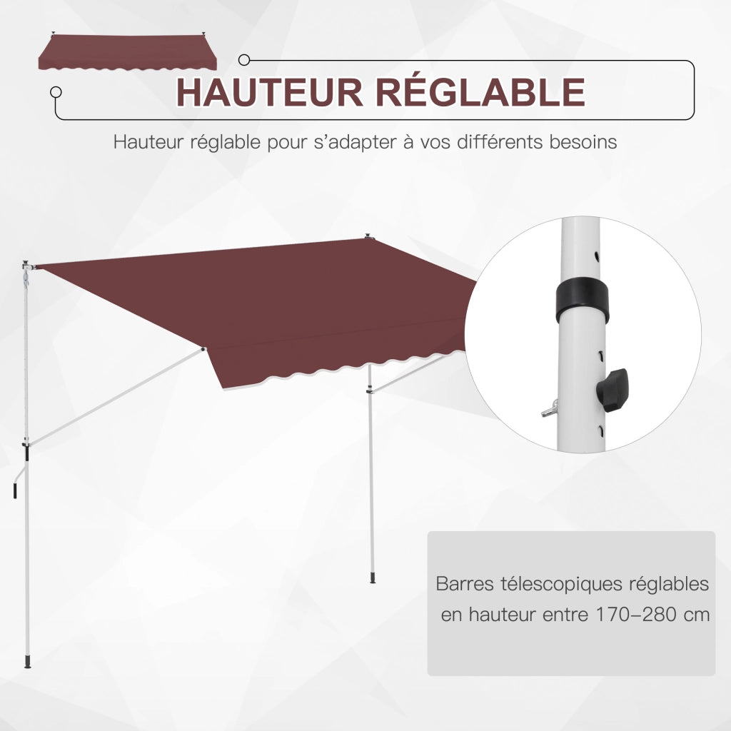 Tenda da sole retrattile ¨C zephmum ¨C 3x1,5 m bordeaux poliestere