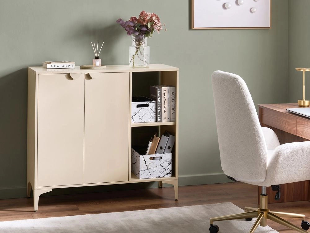 Mobile contenitore in acciaio beige chiaro mobile contenitore per l'ufficio domestico con 2 cassetti design industriale mobile contenitore