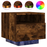 Comodino | Armadio da Notte | Mobiletto da notte con Luci LED Rovere Fumo 40x39x37 cm
