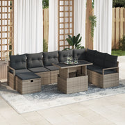 Set di Divani da Giardino  9 Pezzi con Cuscini Grigio Polyrattan