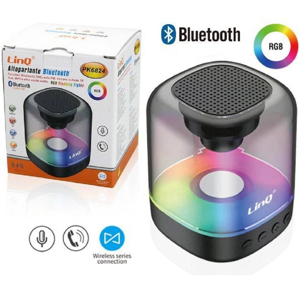Trade Shop - Altoparlante Portatile Bluetooth Cassa Wireless Rgb Led Radio Fm Aux Mp3 Pk6824 -