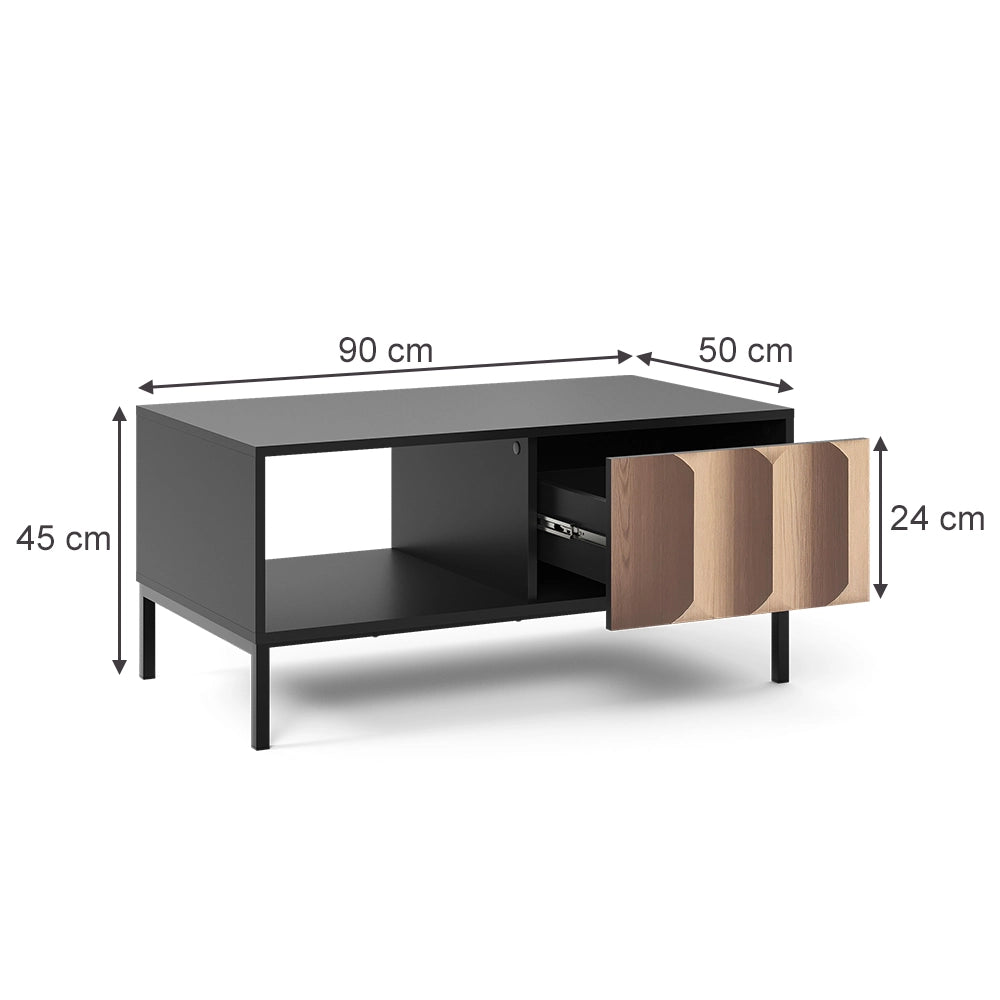 Vicco Tavolino Nero/quercia 90 x 50 cm con cassetto