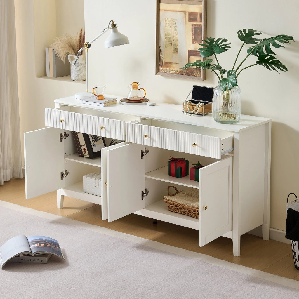 Credenza con 2 cassetti e 4 ante - per soggiorno - in MDF - 160x40x82 cm - bianco