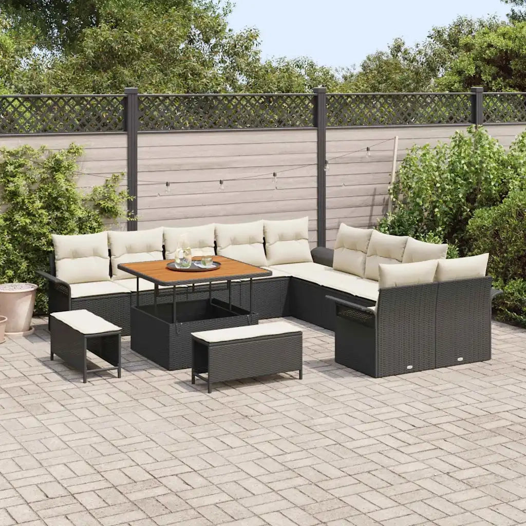 Set Divano da Giardino con cuscino 13 pcs Nero e Crema
