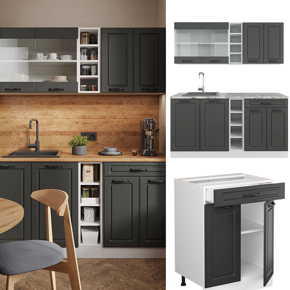 Vicco Cucina completa Antracite casa di campagna/bianco 160 cm , PL Rovere