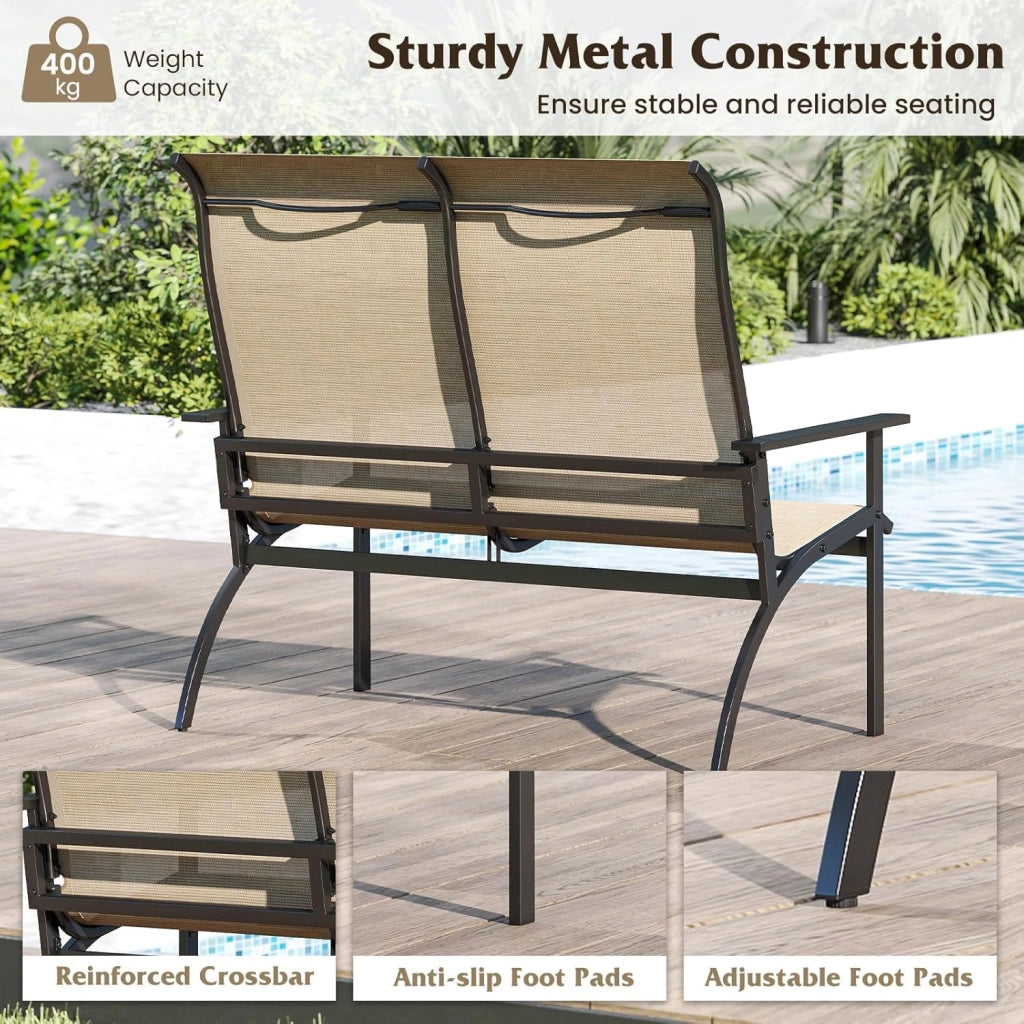 Panca giardino esterno a 2 posti, sedia Adirondack in Textilene con carico di 400 kg, panca di terrezza con schienale alto e braccioli per patio, balcone, 81 x 120 x 106 cm