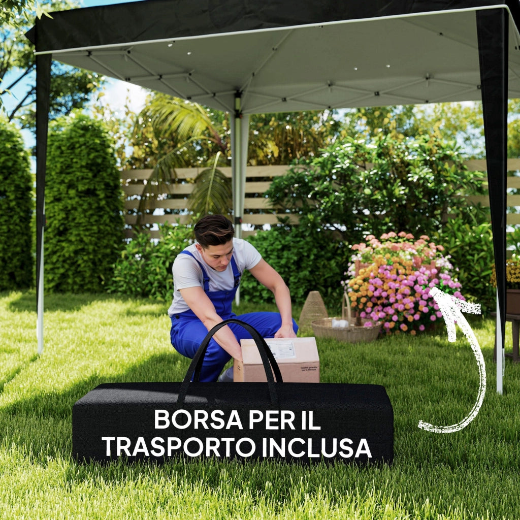 Gazebo da Giardino 300x300x273 cm per 6-9 Persone ad Altezza Regolabile in Metallo e Tessuto Oxford Nero
