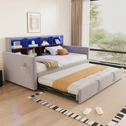 OKWISH Letto Divano Letto Singolo, Cassetti, LED, USB e Tipo C, 90 x 190 cm, senza materasso, Velluto Grigio Chiaro