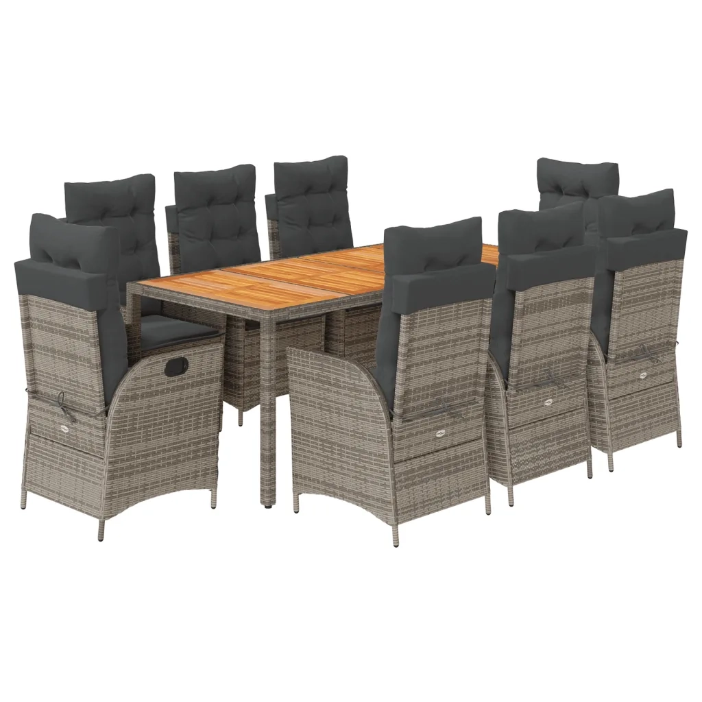 Set da Pranzo da Giardino 9 pz con Cuscini in Polyrattan Grigio 3213111