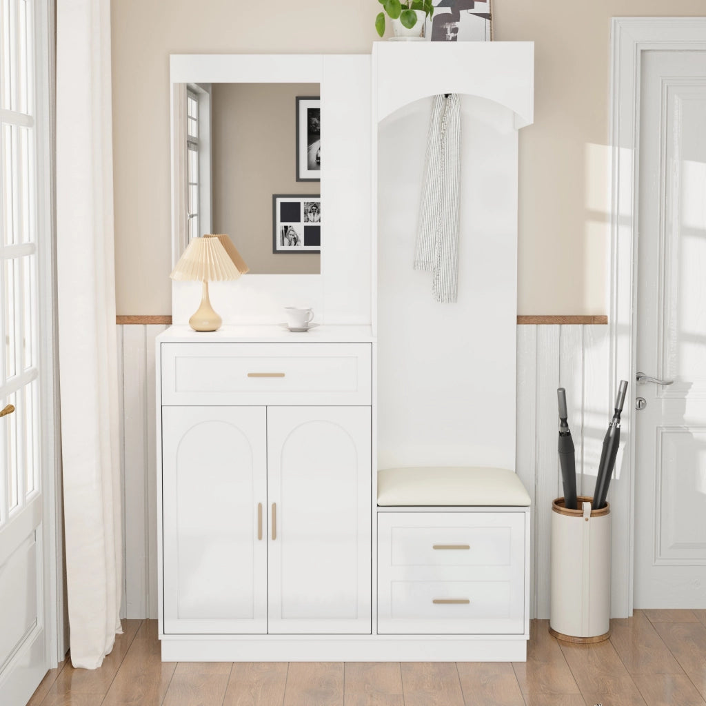 Mobile d'Ingresso con Specchio; 2 Ante; 2 Cassetti e Ripiani Regolabili; Stile Moderno; in MDF; Bianco; 110??33??185;5 cm
