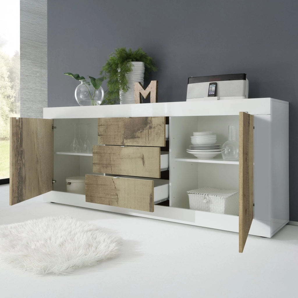 Madia Pasubio, Credenza 3 Cassetti, 210x42x85.8h cm Bianco Lucido