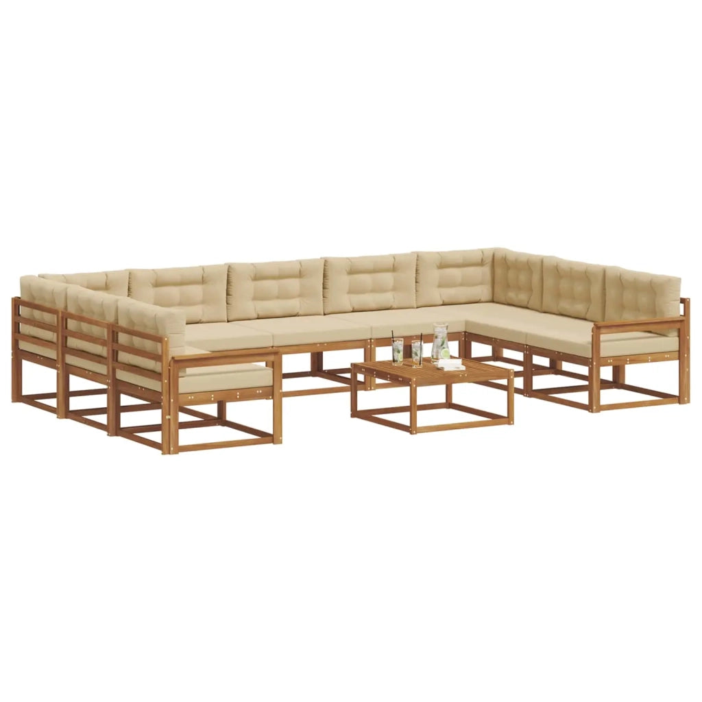 Set di divani da esterno con cuscino 10 pcs Naturale e Beige