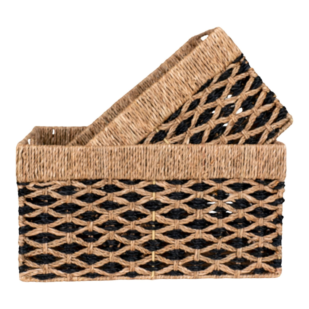 Set di 2 Cesti Portaoggetti Salar, Marrone, Erba Marina, 35x20x19 cm
