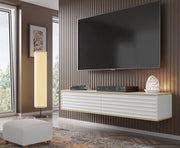 Mobile tv sospeso WABI cm 180x40x33h bianco opaco bordo oro