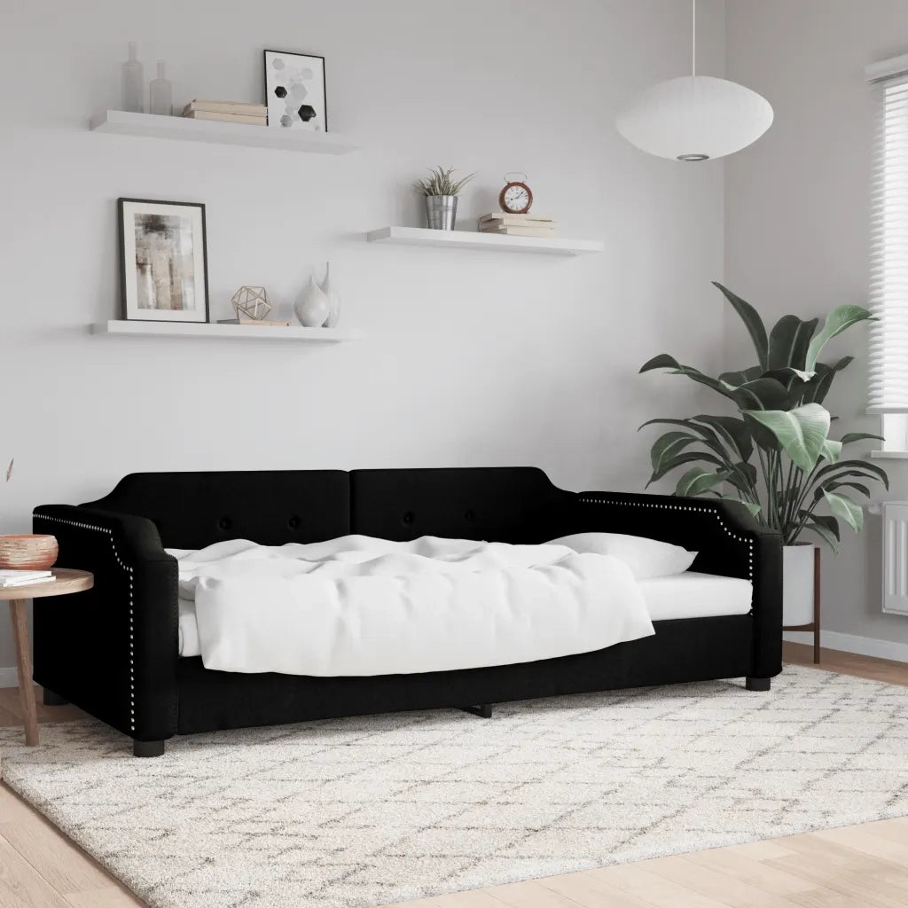 Letto da Giorno Nero 90x190 cm in Tessuto