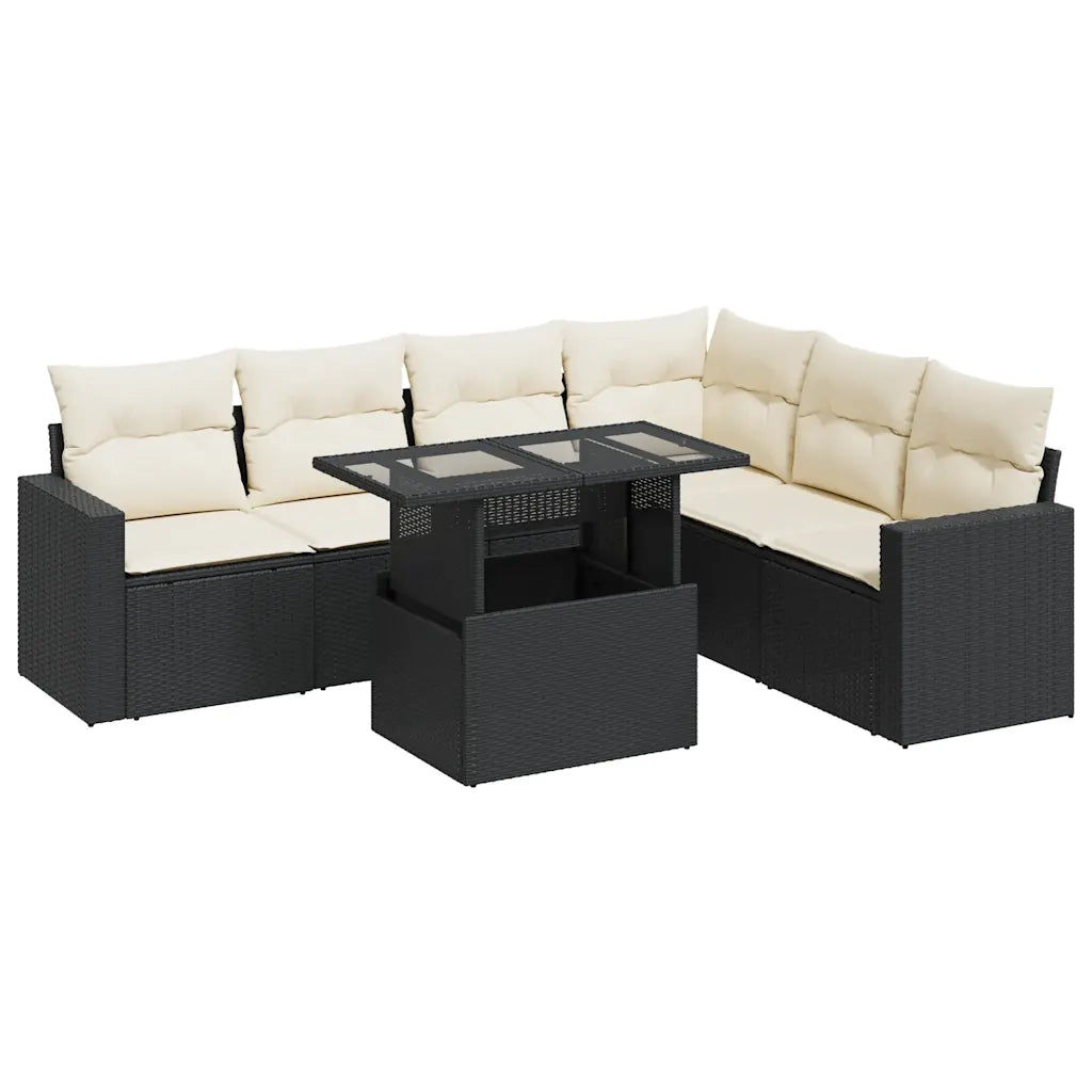 Set Divani da Giardino con Cuscini 7pz Nero Polyrattan 3326327