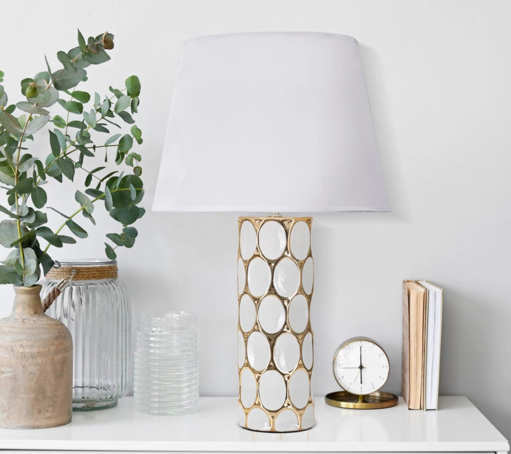 Lampada da Tavolo Glam Carv 34,5x56x34,5 cm in Ceramica Bianco/Oro