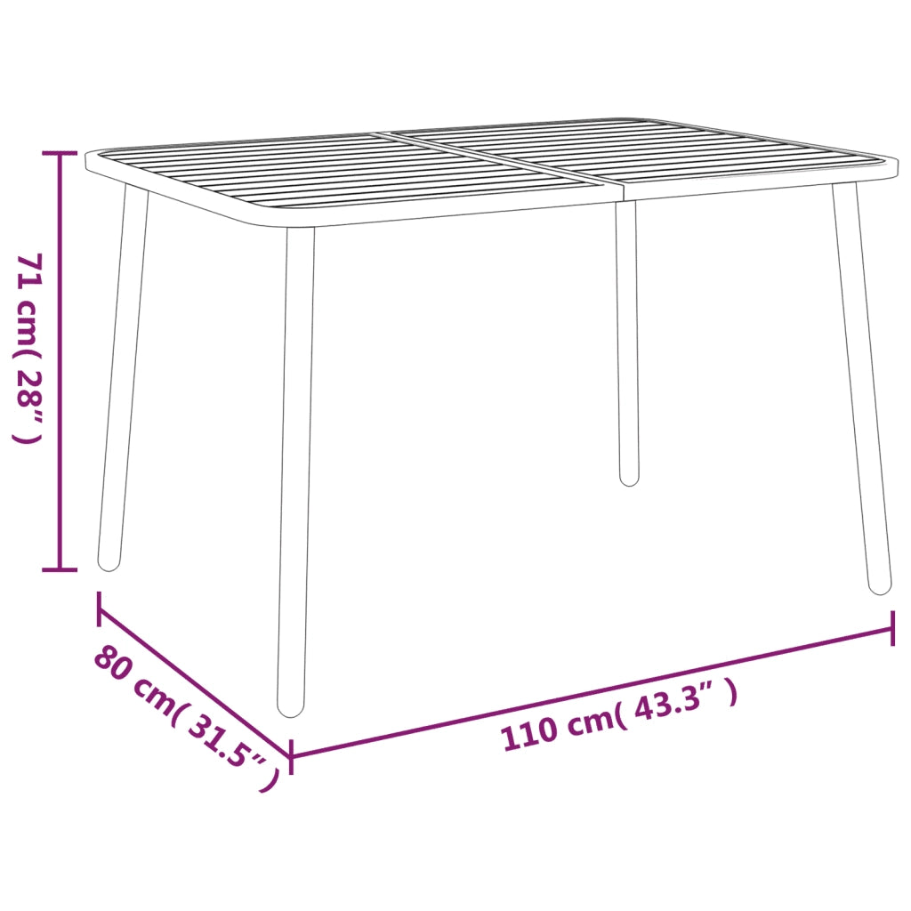 Tavolo da Giardino Antracite 110x80x71 cm Acciaio 362739
