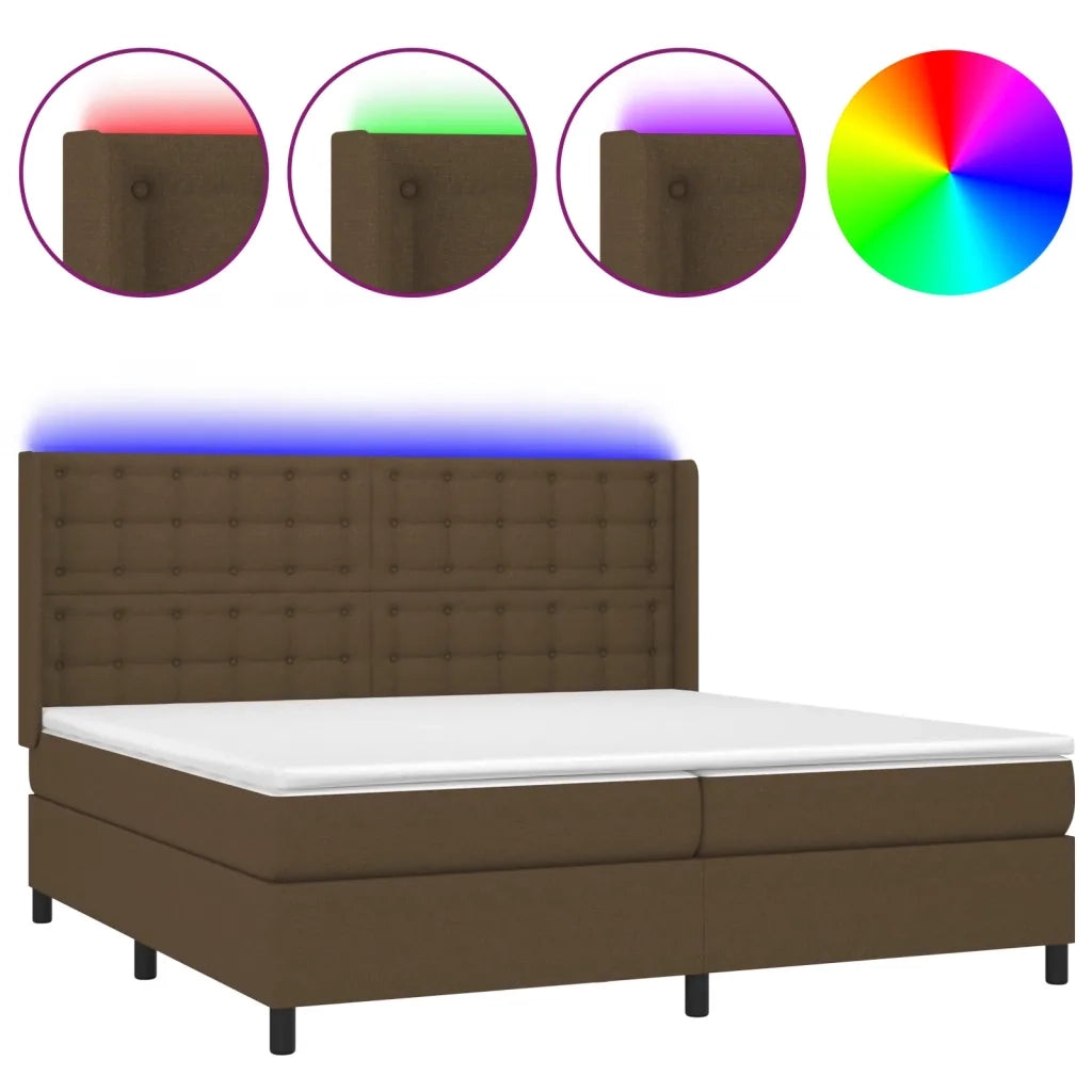 Letto a Molle Materasso e LED MarroneScuro 200x200cm in Tessuto 3138664
