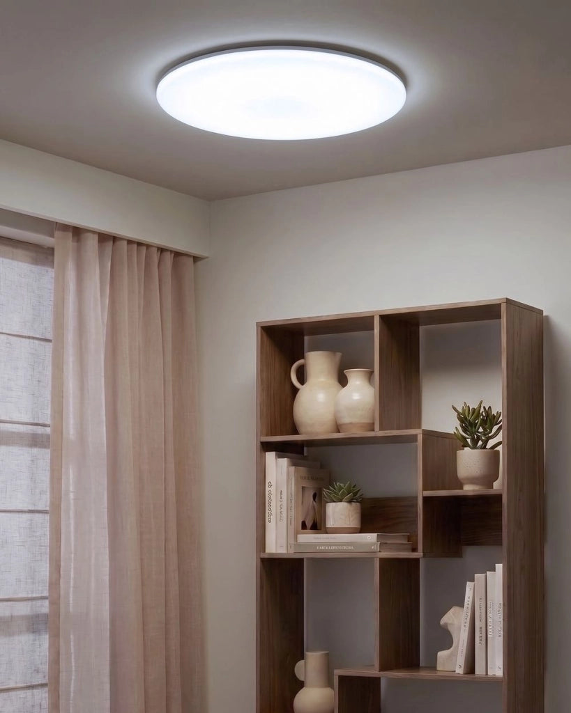 Plafoniera LED Rotonda Bianca in Materiale Sintetico con Telecomando, Lampada da Soffitto a Pannello ad Aderenza Veya