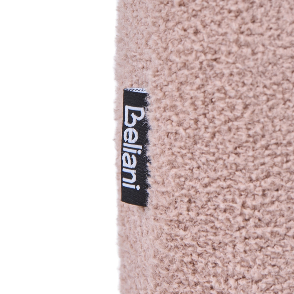 Pouf a coste con rivestimento in bouclé gambe in legno beige design moderno, accessori per il soggiorno